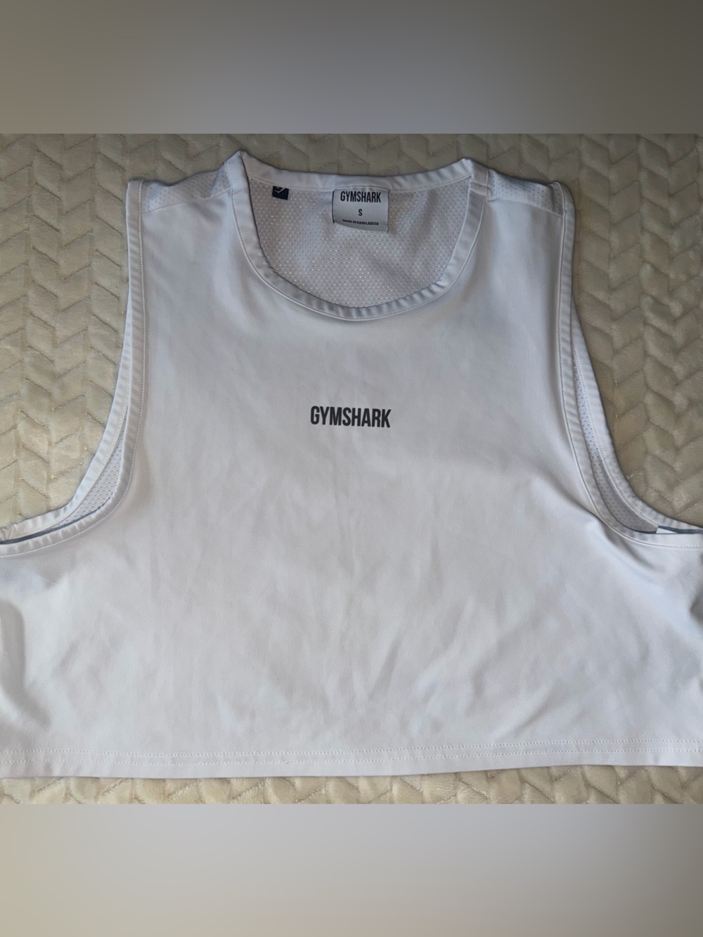 Gymshark Cropped Tank White Tee Black Logo Size Small